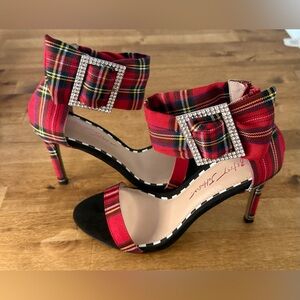 Betsey Johnson Rarity Plaid Heels with Rhinestone Buckle Size 8.5
